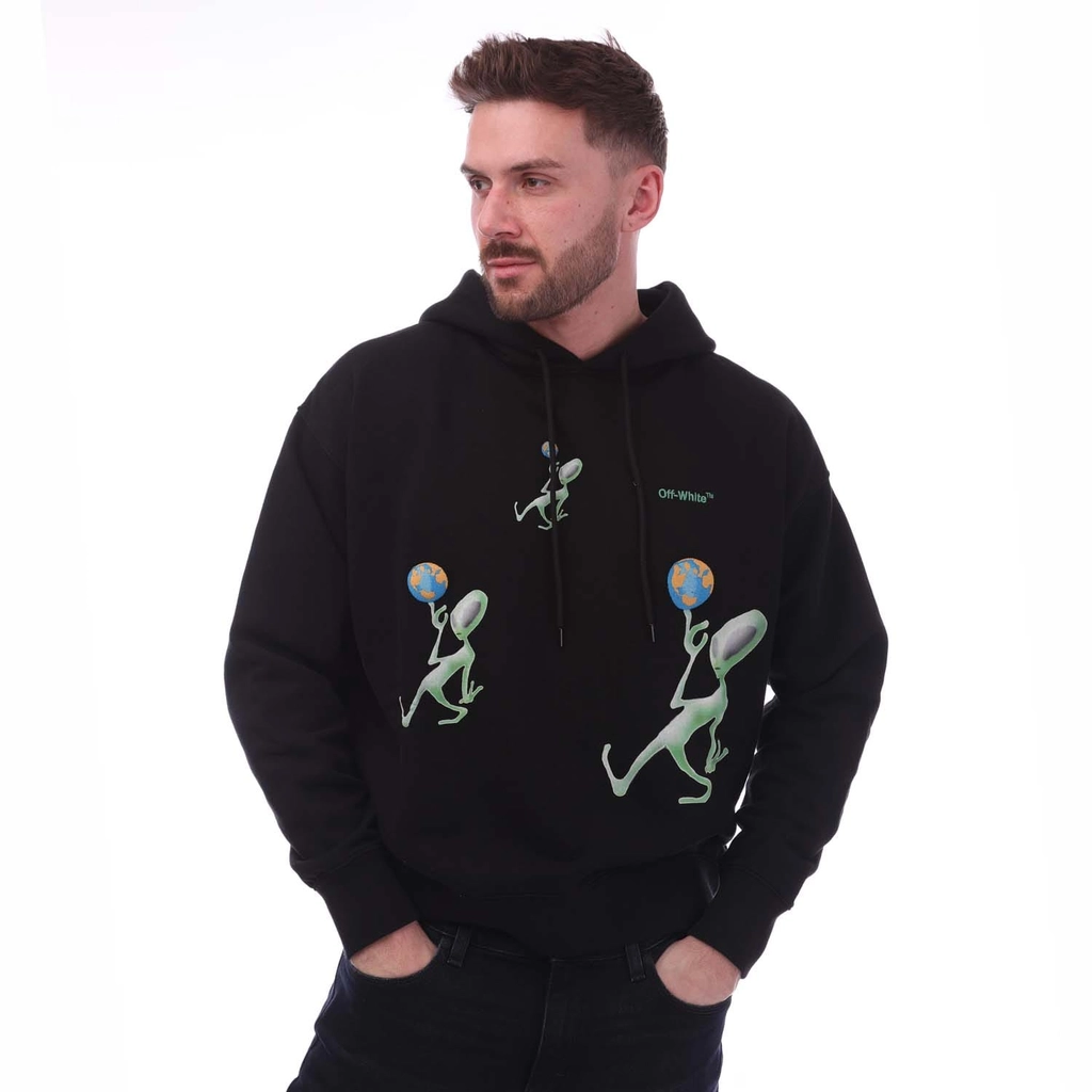 Off White Mens  Alien Arrow Skate Hoodie in black green Cotton - Size Medium